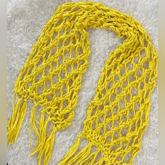 Hand Crafted Accessories - Hand Crafted Yellow Year Round Cotton Knit Chunky Lace Scarf With Tassels